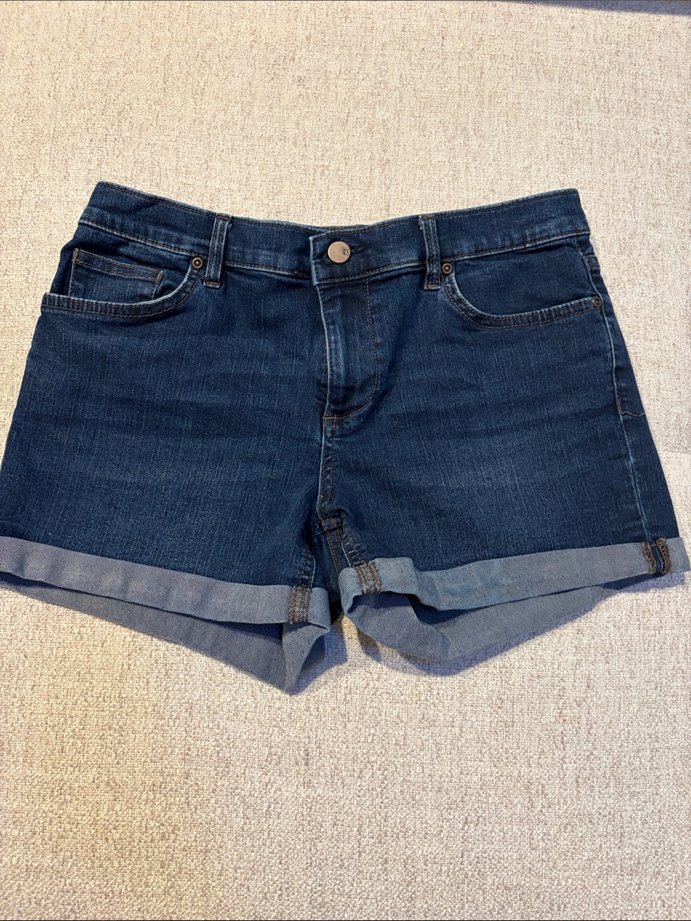 New York & Company Dark Blue Rolled Hem Denim Shorts